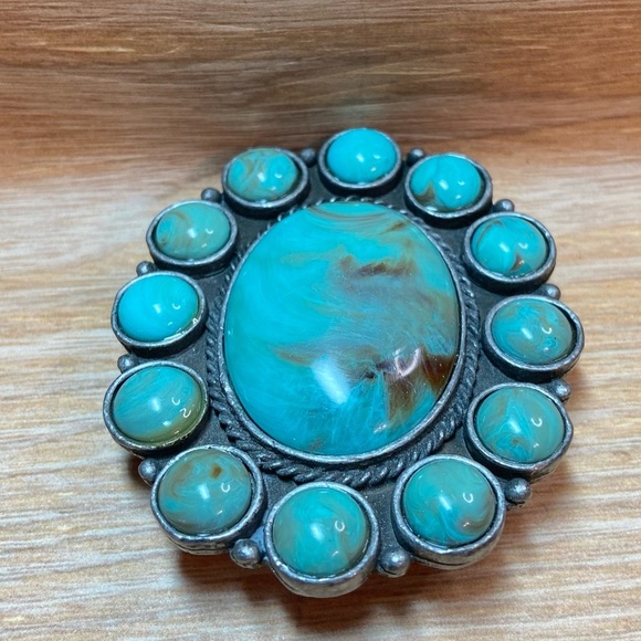 Kingsman Turquoise Bezeled Circular Cluster Rope Design Navajo Belt Slide. - Picture 2 of 4
